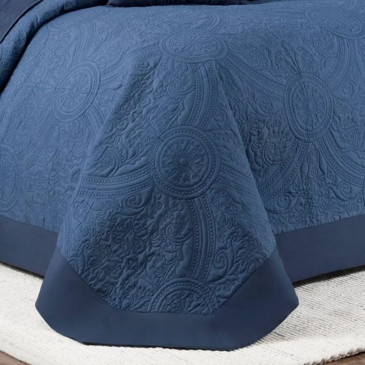Vue Bensonhurst Modern Farmhouse Medallion Bed Spread, King/Calking, Blue - Image 3